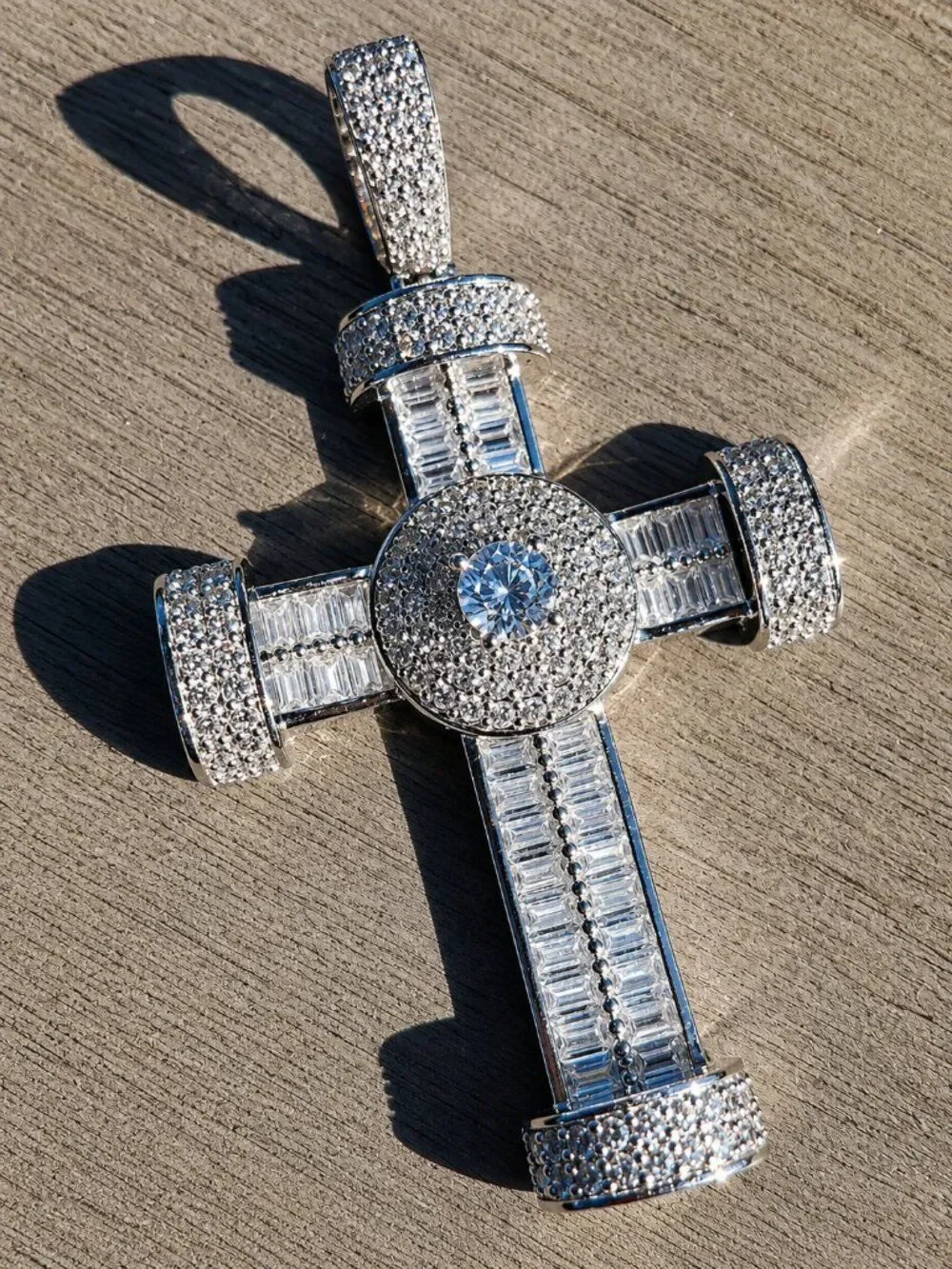 Baguette Cross in White Gold